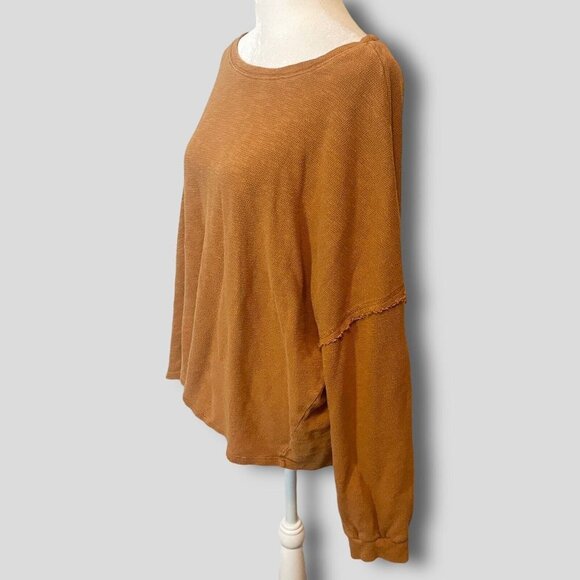 Zenana Size XL Thermal Pullover Sweater Slouch Shoulders Cropped Gold - Picture 3 of 12
